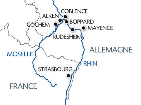 Crociera Reno Strasburgo Coblenza, mappa.
